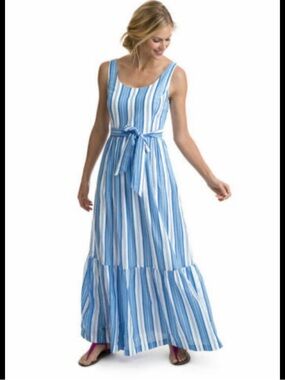 Vineyard Vines Blue and White Vertical Stripe Maxi Dress- No belt